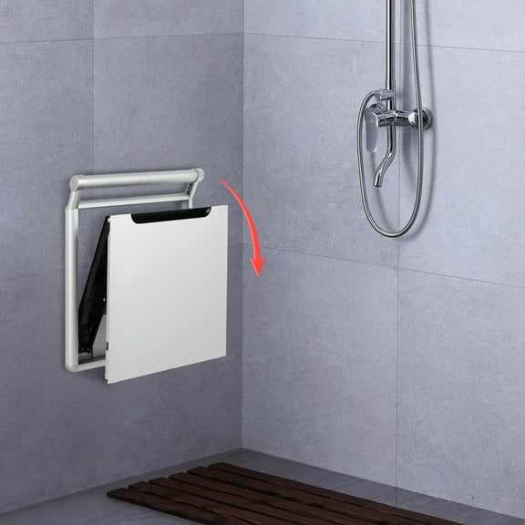 Wall Mounted Shower Chair Silvery Aluminum Alloy Foldable Shower Bench Folding
