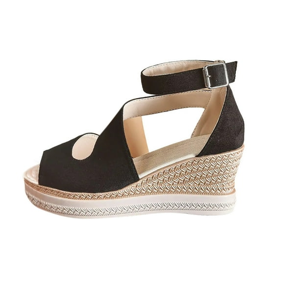 CQONEPT Wedge Sandals for Women Comfortable: Platform Sandalias Women - Slip on Shoes Sandals Dressy Summer Black Size 9