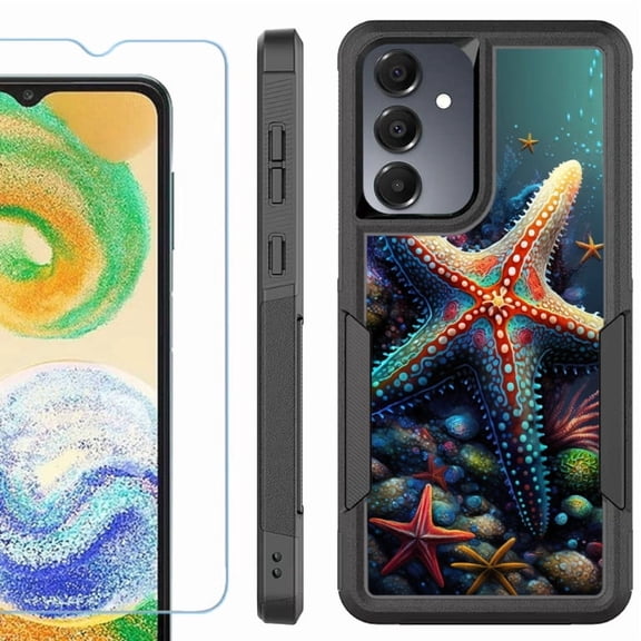 Heavy Duty Dual Layer Hybrid Phone Case for Samsung Galaxy S24 FE 5G with Tempered Glass Screen Protector, by OneToughShield - Starfish