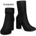 thumbnail image 3 of DARING DIVA Women's Rounded Toe Block Heeled Foldable Mid-Calf Boots Black US 7, 3 of 7