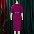 thumbnail image 5 of AURA Plus Size Elegant High Waist Bodycon Midi Dress with Belt 2024 Summer Solid Color Office Five Sleeve Work Dress, 5 of 10