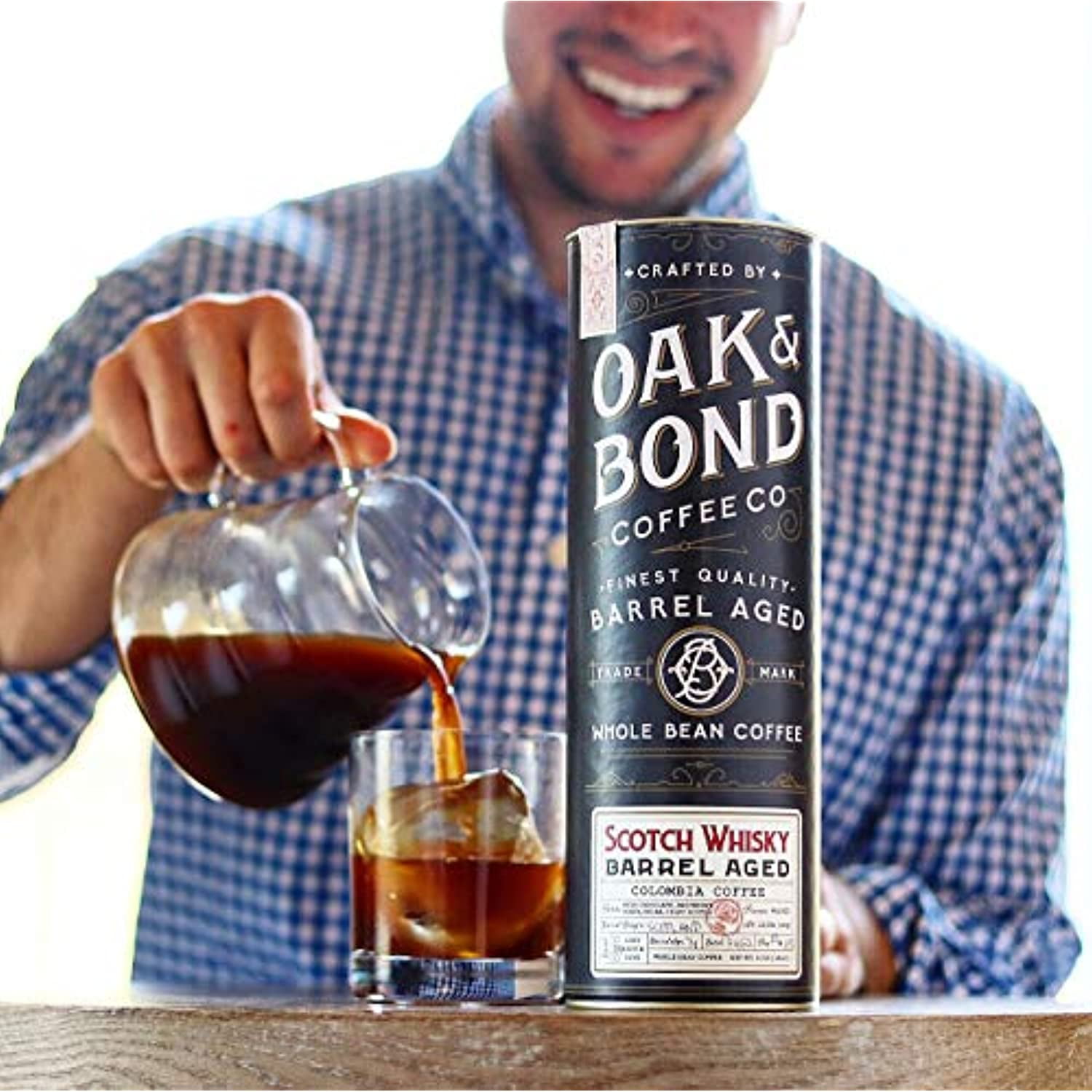 Scotch Whisky Barrel Aged Coffee - Whole Bean Coffee, Colombia Medium Roast Coffee Aged in Scotch Whisky Barrels by Oak & Bond Coffee Co. - 10 oz