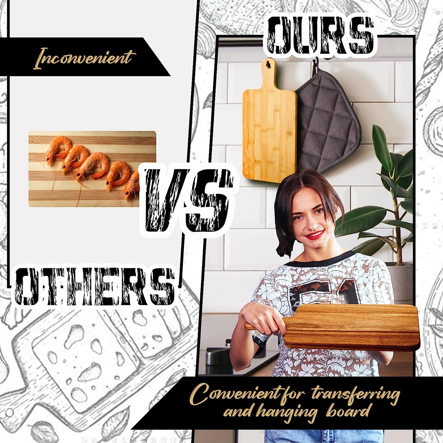 10 Pcs Wood Cutting Board with Handle 15.7 x 7.8 Inch Acacia Wooden Serving Kitchen Chopping Boards for Pizza, Bread, Cheese, Charcuterie, Fruit, Vegetables