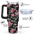 thumbnail image 3 of 40oz Pioneer Tumbler with Handle Lid and Straw,Bohemian Style Colorful Floral Tumblers Gifts for Women Girls Men Adults（Black）, 3 of 7
