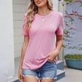 thumbnail image 2 of MIXUE Womens Summer Tops Summer Solid Color Round Neck Short Sleeve Pleated Loose Fit Business Casual Dressy Work Pullover Tshirts Activewear,Pink,S, 2 of 4