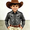 thumbnail image 2 of Curuila Child Kids Boys Shirt Button Down Cowboy Print Lapel Long Sleeve Fashionable Soft Tops Grey Size 8-9 Years, 2 of 4