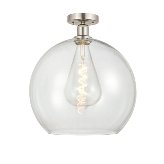 Innovations Lighting  Edison Athens - 1 Light 14" Semi-Flush Mount Clear/Brushed Satin Nickel