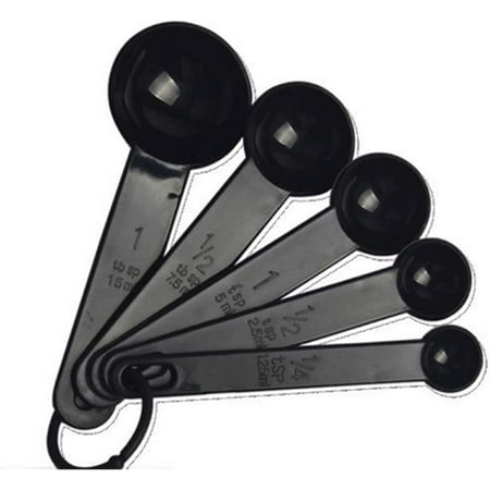 

5 Pieces/Set Cute Colored Plastic Measuring Cups Measuring Spoons Kitchen Tools Spoons Measuring Tools Set Tools for Baking Coffee Tea (Color : Black)