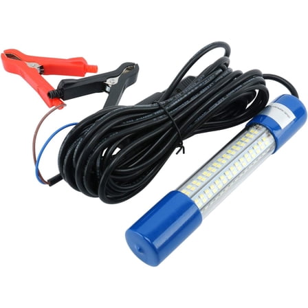 Amarine-made White 12v-24v 8W 180 LED 1200 Lumens IP68 Submersible Fishing Light Underwater Fish Finder Lamp with Battery Clip & Power Plug (White)