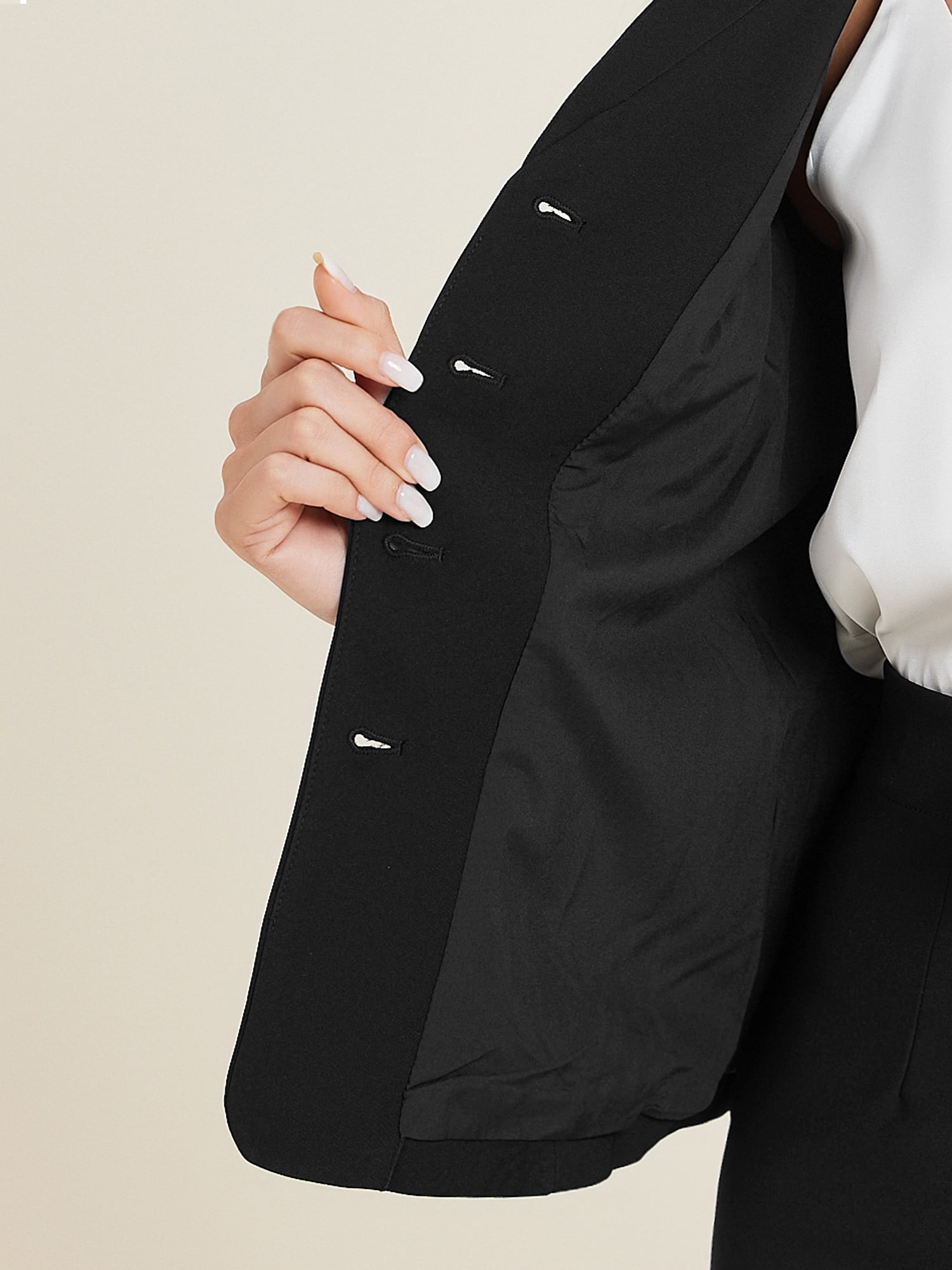 DARING DIVA 2Pcs Women's Notched Collar Business Pencil Skirt Suit Set S Black