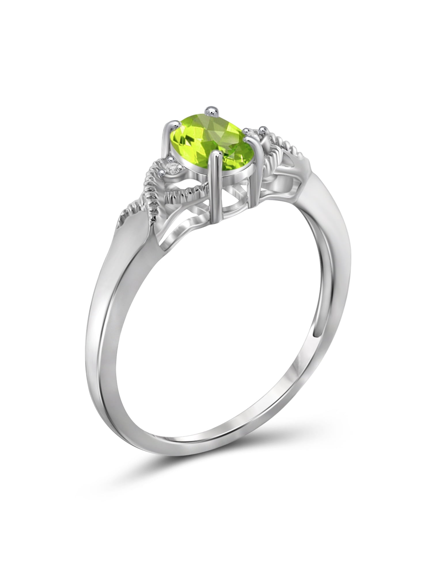 JewelersClub Peridot Ring Birthstone Jewelry – 0.50 Carat Peridot Sterling Silver Ring Jewelry with White Diamond Accent – Gemstone Rings with Hypoallergenic Sterling Silver Band