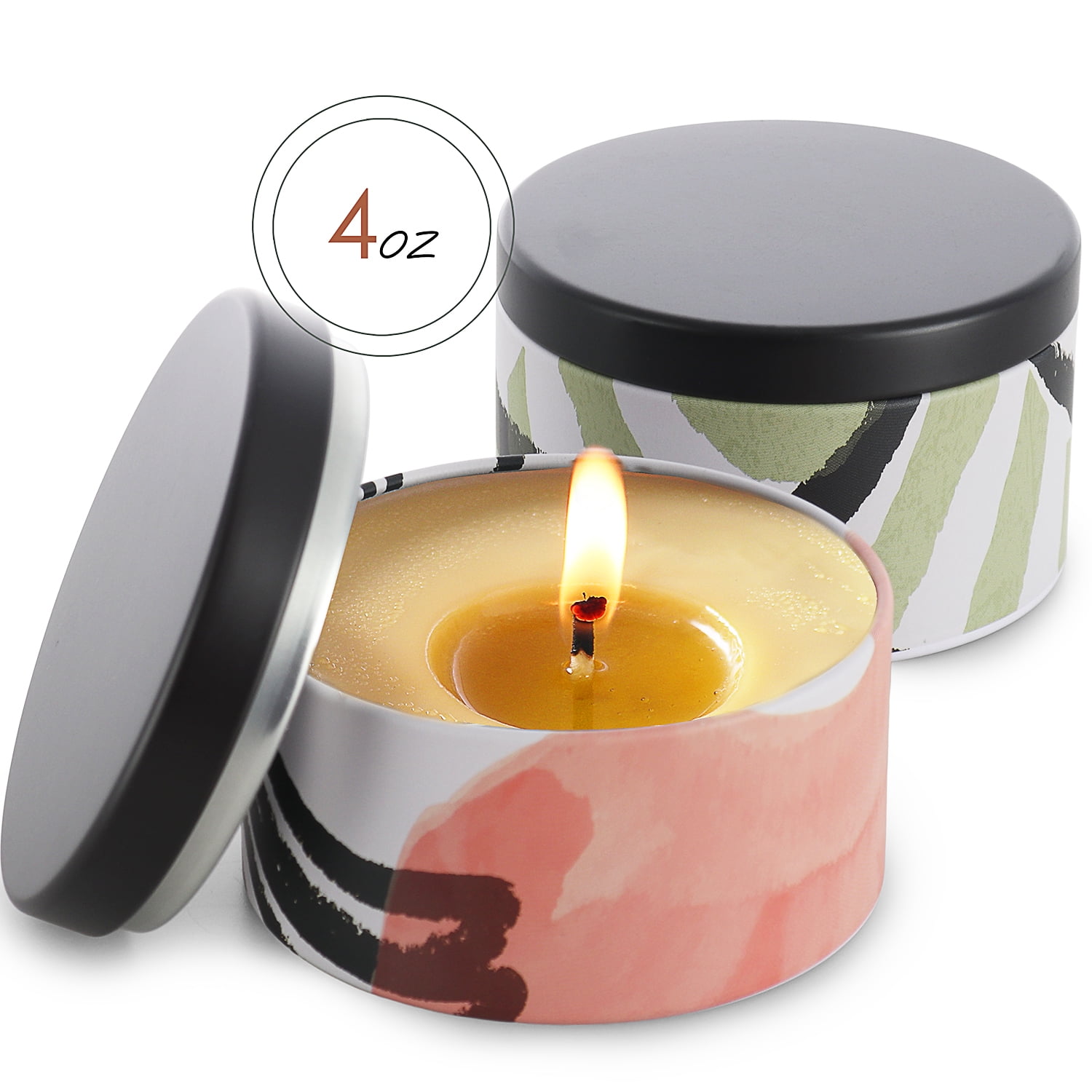 Hearth & Harbor 4 Oz, 24 Pack Painted Illustration DIY Candle Containers with Lids - Tin Candle Jars for Making Candles - Metal Candle Jars - Bulk Tins Storage for Candle