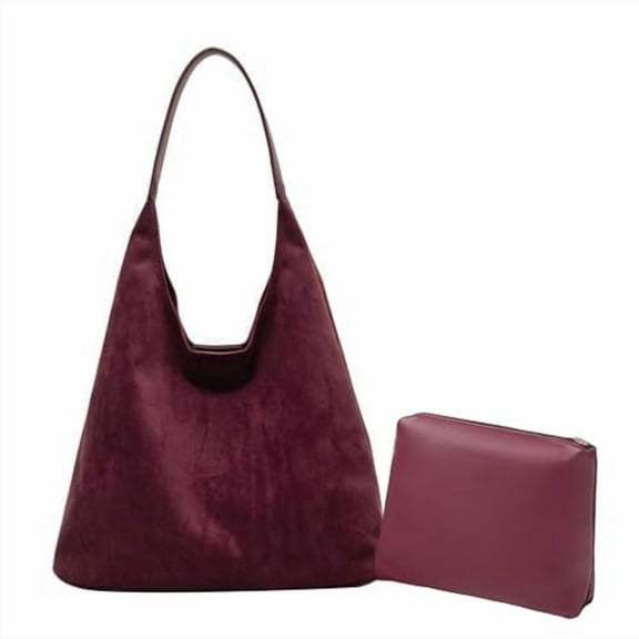 Suede Bag for Women Hobo Bag Slouchy Purse，Burgundy