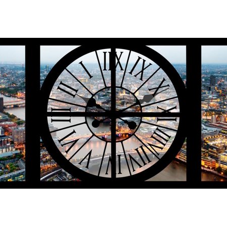 London Wall Clocks Sale Giant Clock Window - View on the City of London at Dusk Print Wall Art By Philippe Hugonnard ()