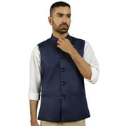 Maple Clothing Men's Indian Outerwear Vest Nehru Jacket Waistcoat Guest Outfit Festival (Nave Blue, XL)