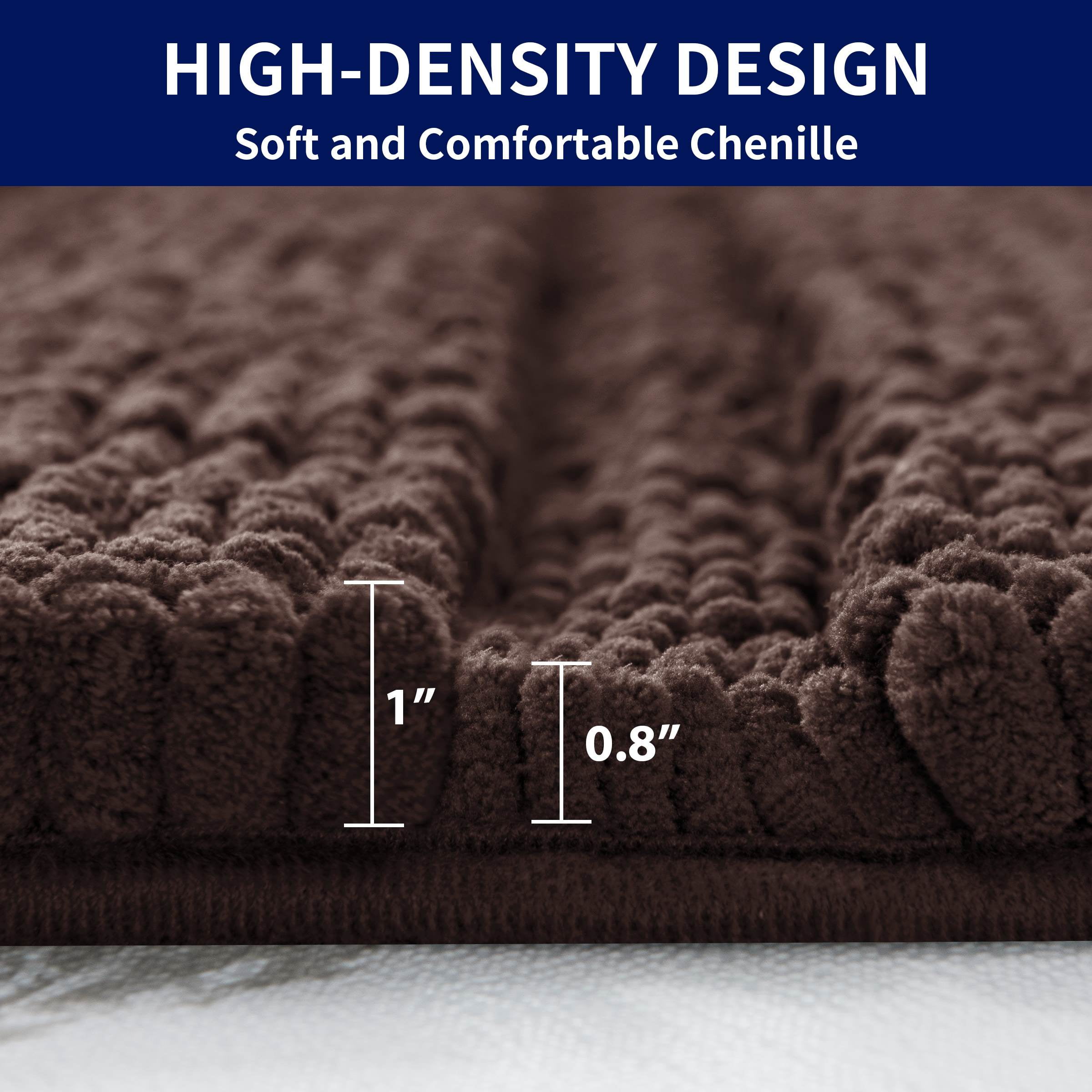 Subrtex Bathroom Rugs Non-Slip Chenille Soft Striped Plush Bath Mat (Chocolate, 20"x32")