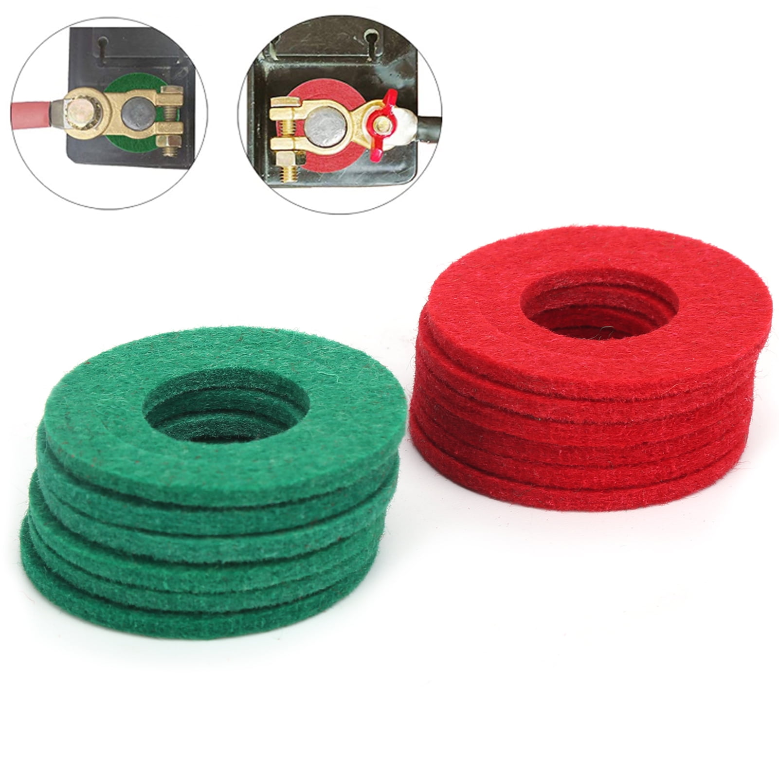 Tebru 12pcs Battery Terminal Washer 6‑Red 6‑Green Anti Corrosion Protector Cable Protection Mat,Anti Corrosion Washer,Battery Terminal Anti Corrosion Washer