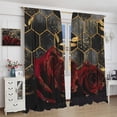 thumbnail image 3 of Red Rose Marble Curtains, Gold Red Rose Flower Window Treatments Rustic Retro Golden Leaves Marble Hexagon Texture Blackout Drapes for Bedroom Kitchen Living Room W52xL84in, 3 of 6