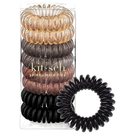 Kitsch Spiral Hair Ties Phone Cord Coil Hair Ties Coiled Hair Tie Brown Brunette 8 ct (1 Pack)