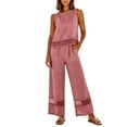 thumbnail image 2 of Mutghys Two-Piece Travel Sets for Women Crew Neck Sleeveless Tops with Lace Trim Wide Leg Pants Set Beach Vacation Holiday Travel Sets, 2 of 8