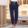 thumbnail image 2 of yunLXC Clearance Sale Casual Pants for Women Sweatpants For Women Pants Drawstring Casual Fashion Solid Color Cropped Pants women's casual pants with pockets elastic waist Navy XXL, 2 of 5