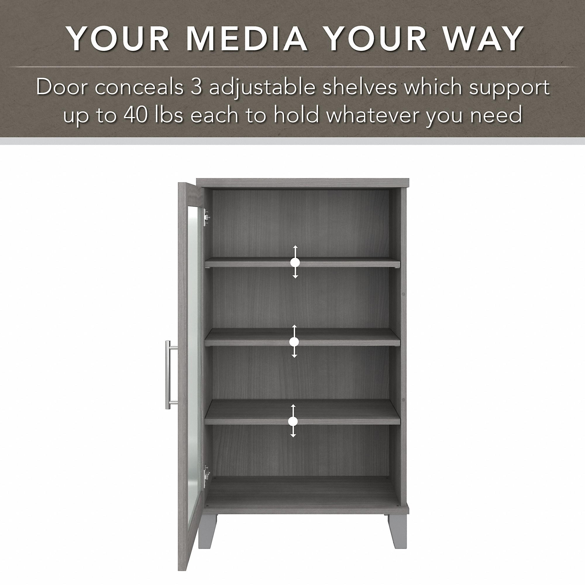 Bush Furniture Somerset Media Accent Cabinet with Door in Platinum Gray - image 3 of 8