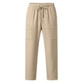 thumbnail image 4 of PIMSSY Men Casual Summer Pants With Stretch Drawstring Waist Multiple Pockets Lightweight Linen Beach Trousers For Outdoor Travel Male Leisure Solid Color Slacks, 4 of 4