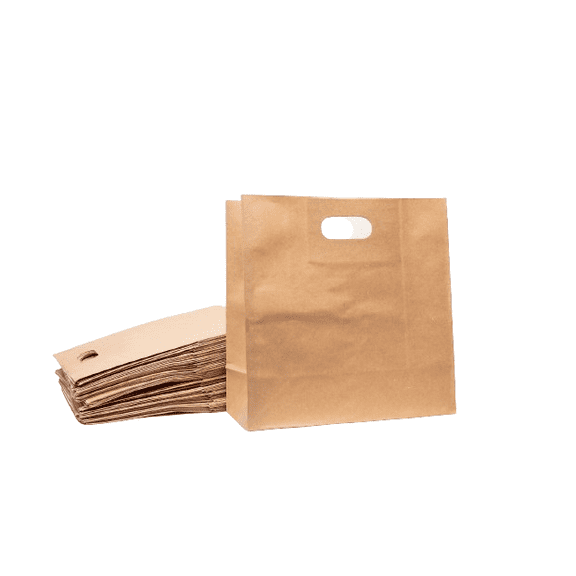 Natural Kraft Paper Die Cut Tote Bags with Handle 11"x6"x11" Medium size 500 pcs