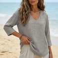 thumbnail image 4 of Oiangi Womens 3/4 Sleeve Blouses V Neck Textured Gauze Shirts Casual Summer Plain Tops Gray XL, 4 of 5