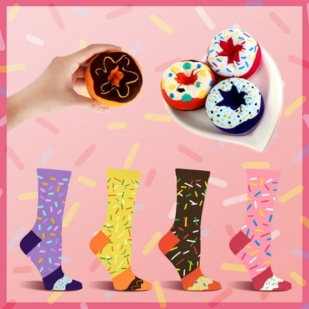 4 Pair Funny Socks Box for Woman- Donut Socks Gifts for Women Ladies Teenage Girls - Novelty Cute Food Cotton Socks Birthday Gift