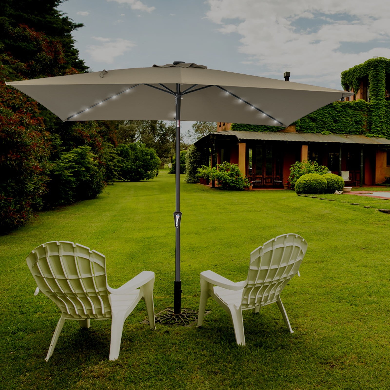 Serwall 6.5' x 10' Outdoor Rectangular Patio Solar Umbrella w/ LED Lights,  Red - Walmart.com