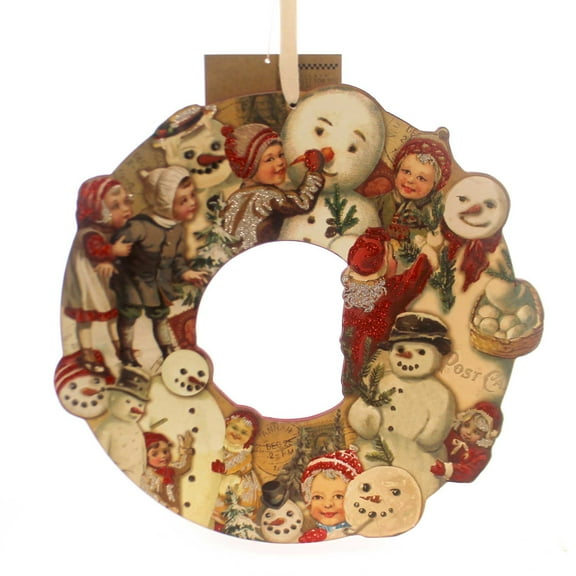 Christmas Vintage Wreath Snowman Wood Primitive Christmas 29564