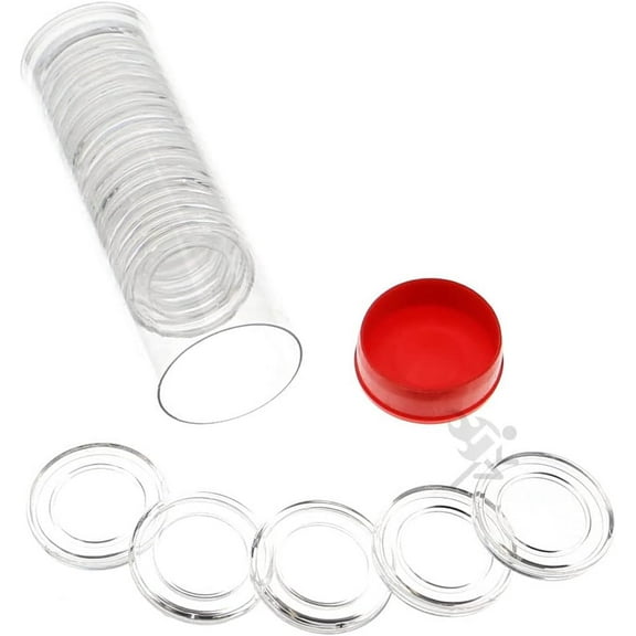 OnFireGuy Coin Capsule Storage Tube & 20 Air-Tite A19 Direct Fit Coin Holders for US Penny/Cent (Red Plug Lid)