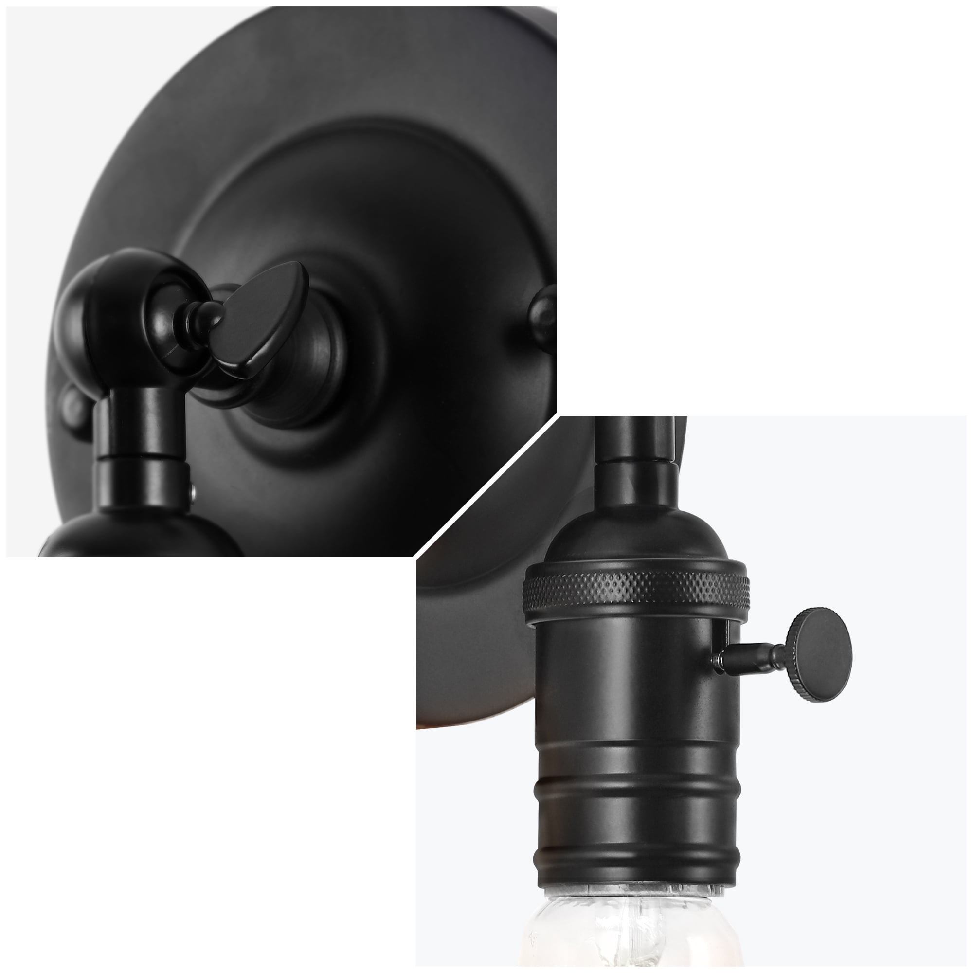Set Of 4 Small Adjustable Industrial Wall Sconces For Bedroom, Hallway, Bathroom Wall, Black