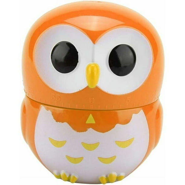 Temporizador de búho, encantadores búhos en forma de cocina, temporizador mecánico manual, encimeras de cocina para el hogar, reloj despertador portátil, herramienta de cocina (naranja)