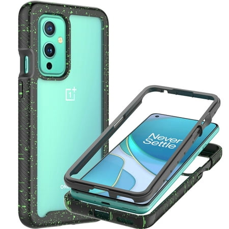 CoverON For OnePlus 9 Phone Case, Military Grade Full Body Rugged Slim Fit Clear Cover, Black (Green Splash)