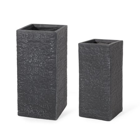 GDF Studio Leiman Outdoor Cast Stone Large and Medium Planters  Set of 2  Gray