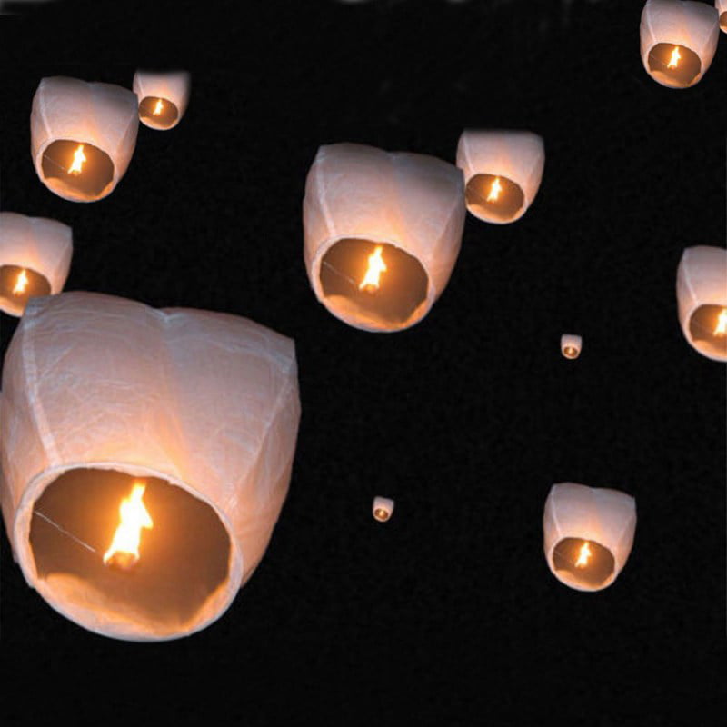 50 White Paper Chinese Lanterns Sky Fly Candle Lamp for Wish Party Wedding