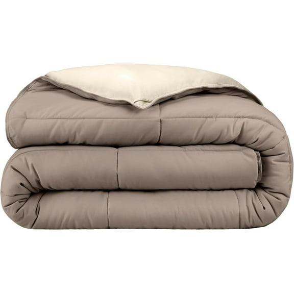 MMZP Twin/Twin Extra Long Comforter - Reversible Colors - Goose Down Alternative - Ultra-Soft - Premium 1800 Series - All Season Warmth - Bedding Comforter (Twin/Twin XL, Taupe/Sand)