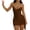 Coffee, variant on Women's Mesh Split joint Draped Ribbon Slim Summer Low-Cut Halter Frenulum Belted Backless Wrap Buttocks Short Dress Pink