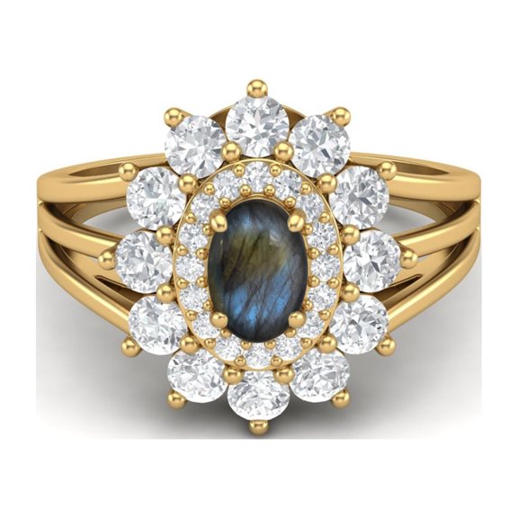 4.03 Ctw Oval Labradorite 925 Silver Gold Vermeil Solitaire Women Valentines Day Gifts Ring