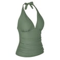 thumbnail image 2 of Hilor Women's Plunging V Neck Halter Swim Tops Shirred Tankini Top, 2 of 4