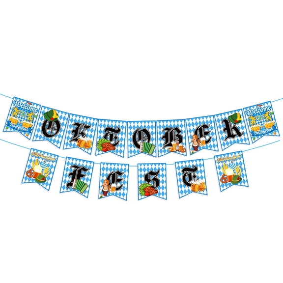 Event Party Prop Themed Banners and Pennants, Decorative Garland for Oktoberfest Venue and Celebration, Sky Blue 14x18cm