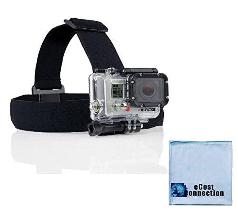 Head Strap Mount for GoPro HERO1, HERO2, HERO3, HERO3+, HERO4, HERO4 Session, HERO5 Cameras + an eCostConnection Microfiber Cloth