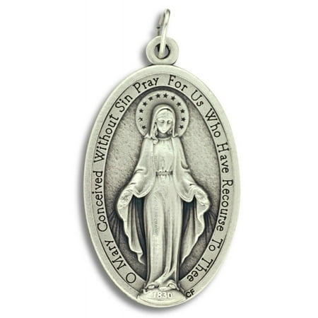 Miraculous Mary Charm Mary Miraculous Medal Pendant Charm XL H 1 3/4 W 1 Silver Ox Finish Catholic Made in Italy ()