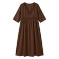thumbnail image 4 of LYXSSBYX Women's Summer Hollow Eyelet V-Neck Midi Dress, 3/4 Sleeve Loose Flowy Casual Vacation Midi Dress for Wedding Guest Daily Beach, 4 of 8