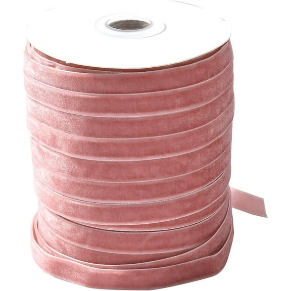 50 Yards 3/8 Inch Pink Velvet Ribbon Thin Vintage Single Faced Crushed Velvet Rolls Soft Rose Fabric Spool Silky Ribbons for Wedding Decor Flower Bouquet Making Gift Wrapping DIY Craft