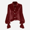 thumbnail image 4 of Velvet Tops for Women 2026 Spring Fashion Long Sleeve Button Down Lapel Collared Ruffle Casual Shirt Blouse Top, 4 of 5