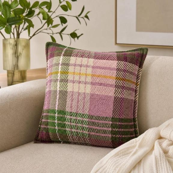 Tartan Plaid Throw Pillow Cover Fall Decor 18x18 Inch Purple Green | Pack of 1 Vintage Scottish Pillow Covers, Autumn Decorations Farmhouse Cushion Cases, for Couch Sofa Bedroom Home Accent