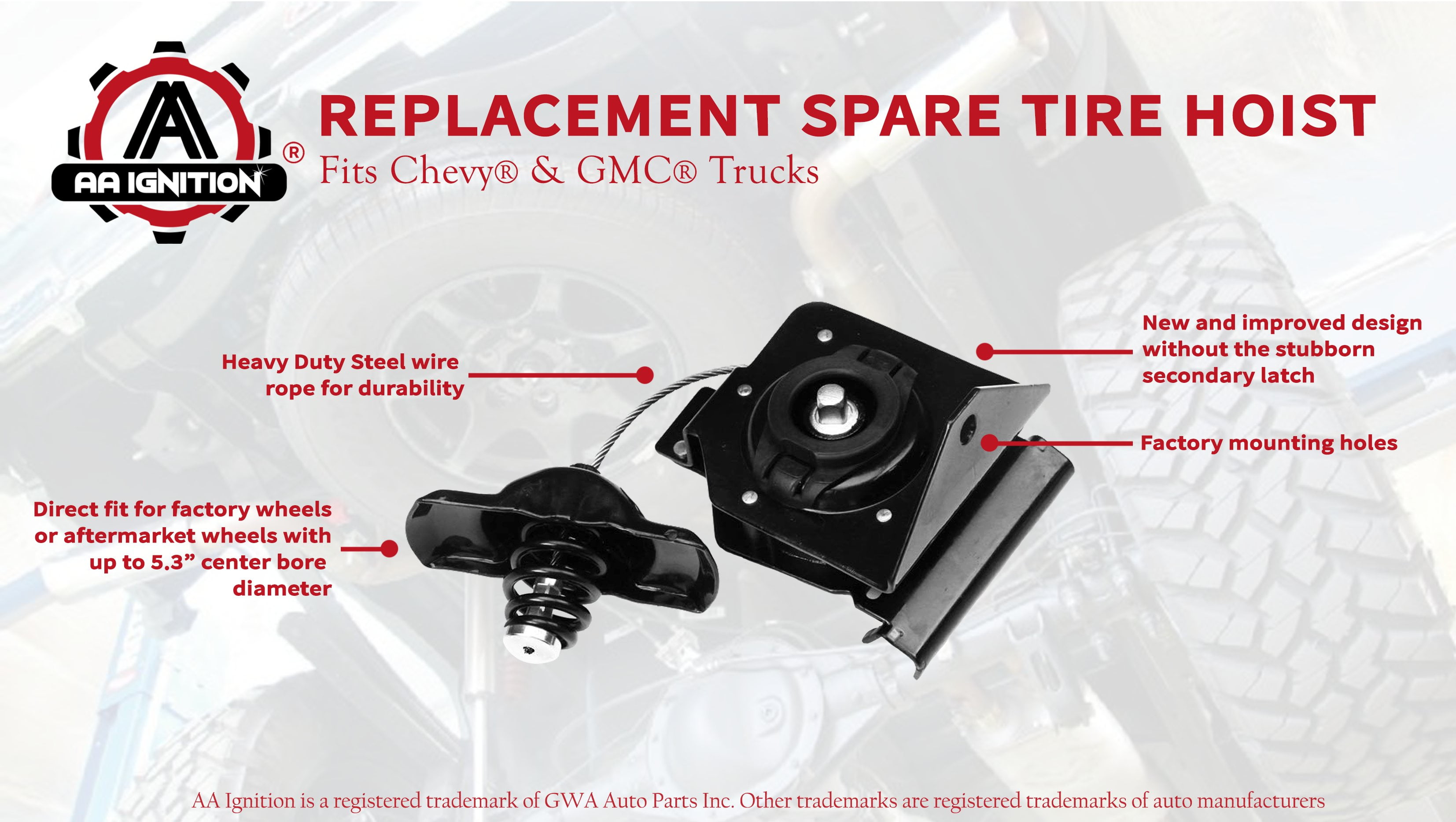 924-510 Spare Tire Carrier Hoist Assembly Compatible with Chevrolet Silverado Suburban Tahoe GMC Sierra 1500 2500 3500 Yukon XL 15703311 15866164